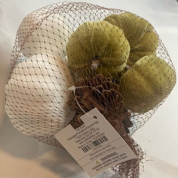 10 Pc White Green Pumpkins Gourds Pinecones Fall Tiered Tray Table Decor Craft - Picture 4 of 4